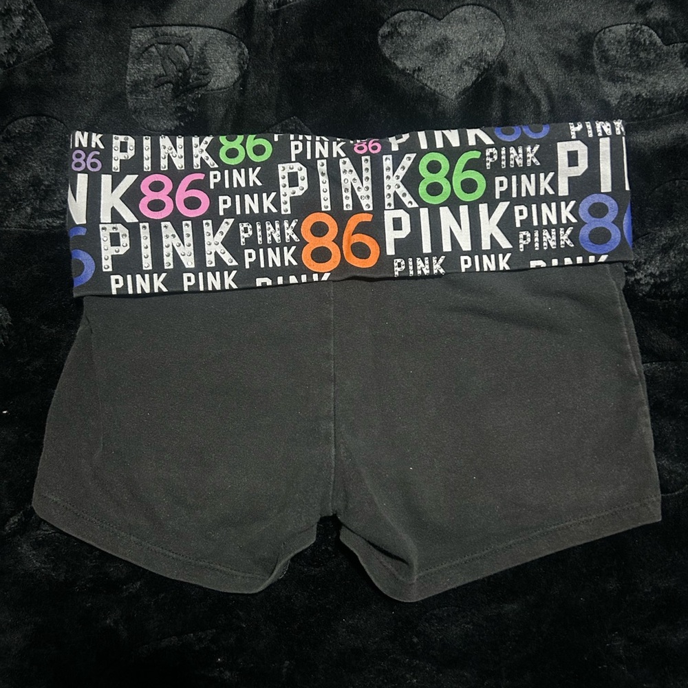 PINK Victoria's Secret Black Shorts with Colorful Logo Waistband
